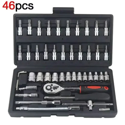 46Pcs Wrench Set Tool Kit For Car Tool Screwdriver And Bit Ratchet Torque Quick Wrench Spanner Wrench Socket Key Hand Tools