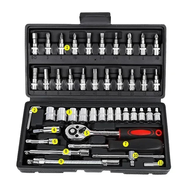 NEW Car Repair Tool Kit 46/53 Piece/Set 1/4-Inch Socket Set Car Repair Tool Ratchet Torque Wrench Combo Auto Repairing Tool Set