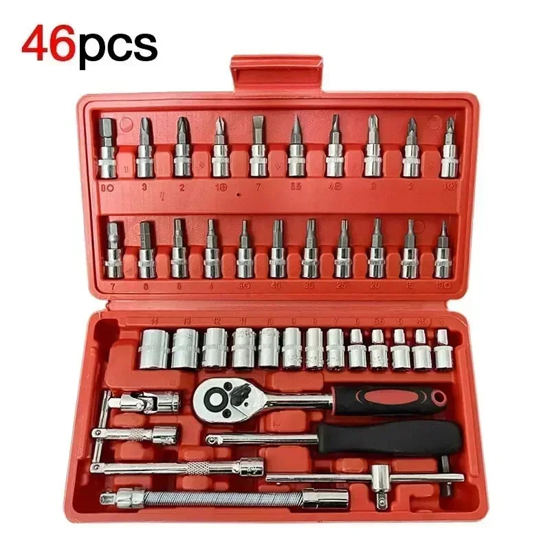 46Pcs Wrench Set Tool Kit For Car Tool Screwdriver And Bit Ratchet Torque Quick Wrench Spanner Wrench Socket Key Hand Tools