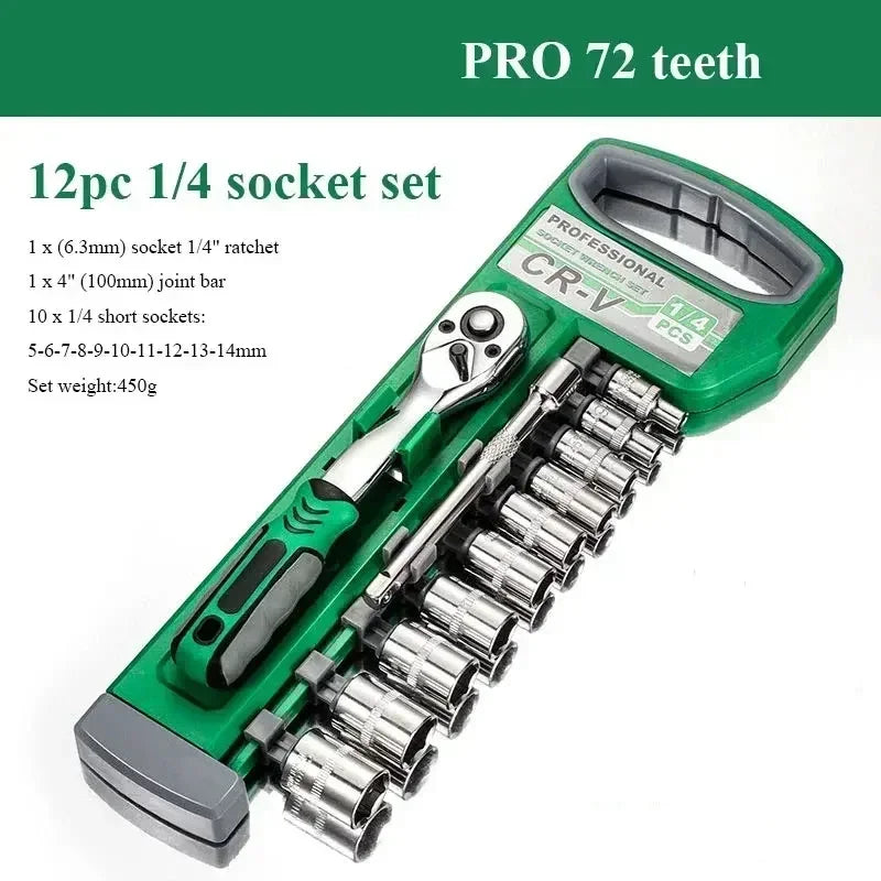 Ratchet Socket Wrench Set 1/4 3/8 1/2 Combination Motorcycle Car Repair Hand Tools Spanner Sleeves Head Auto Repairing Kit