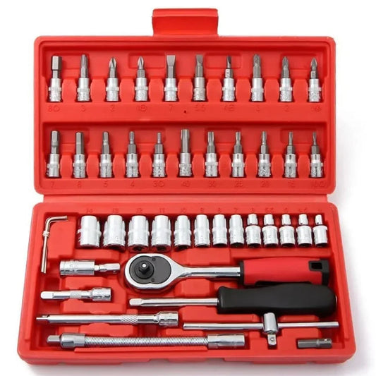 46Pcs Wrench Set Tool Kit For Car Tool Screwdriver And Bit Ratchet Torque Quick Wrench Spanner Wrench Socket Key Hand Tools