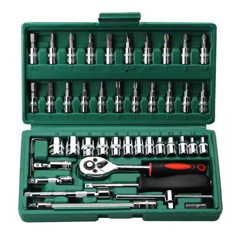 NEW Car Repair Tool Kit 46/53 Piece/Set 1/4-Inch Socket Set Car Repair Tool Ratchet Torque Wrench Combo Auto Repairing Tool Set