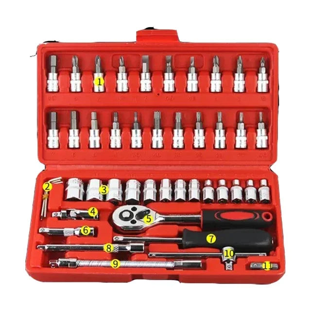 NEW Car Repair Tool Kit 46/53 Piece/Set 1/4-Inch Socket Set Car Repair Tool Ratchet Torque Wrench Combo Auto Repairing Tool Set